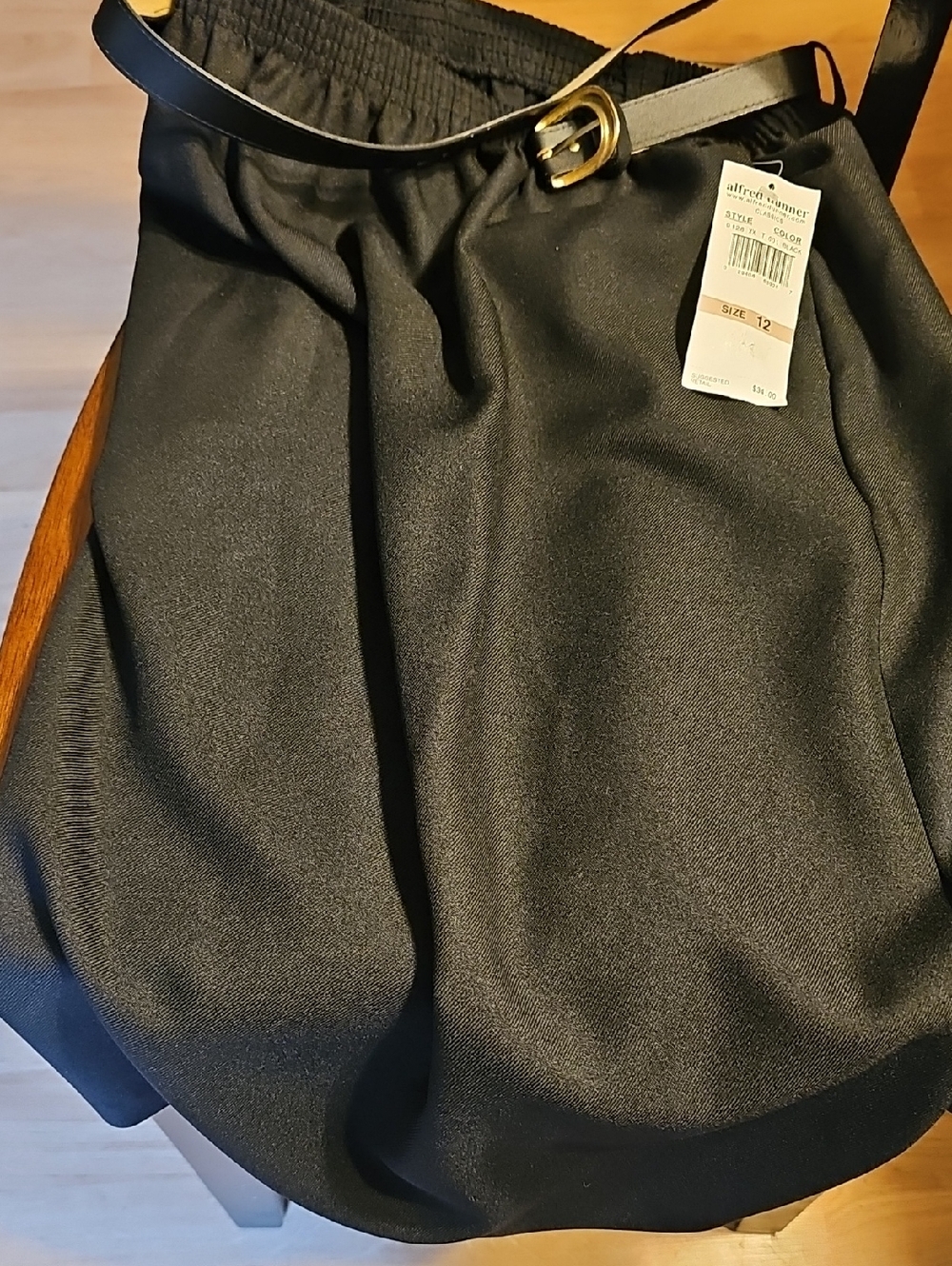 Alfred Dunner Black A-Line Skirt with Gold Buckle Belt